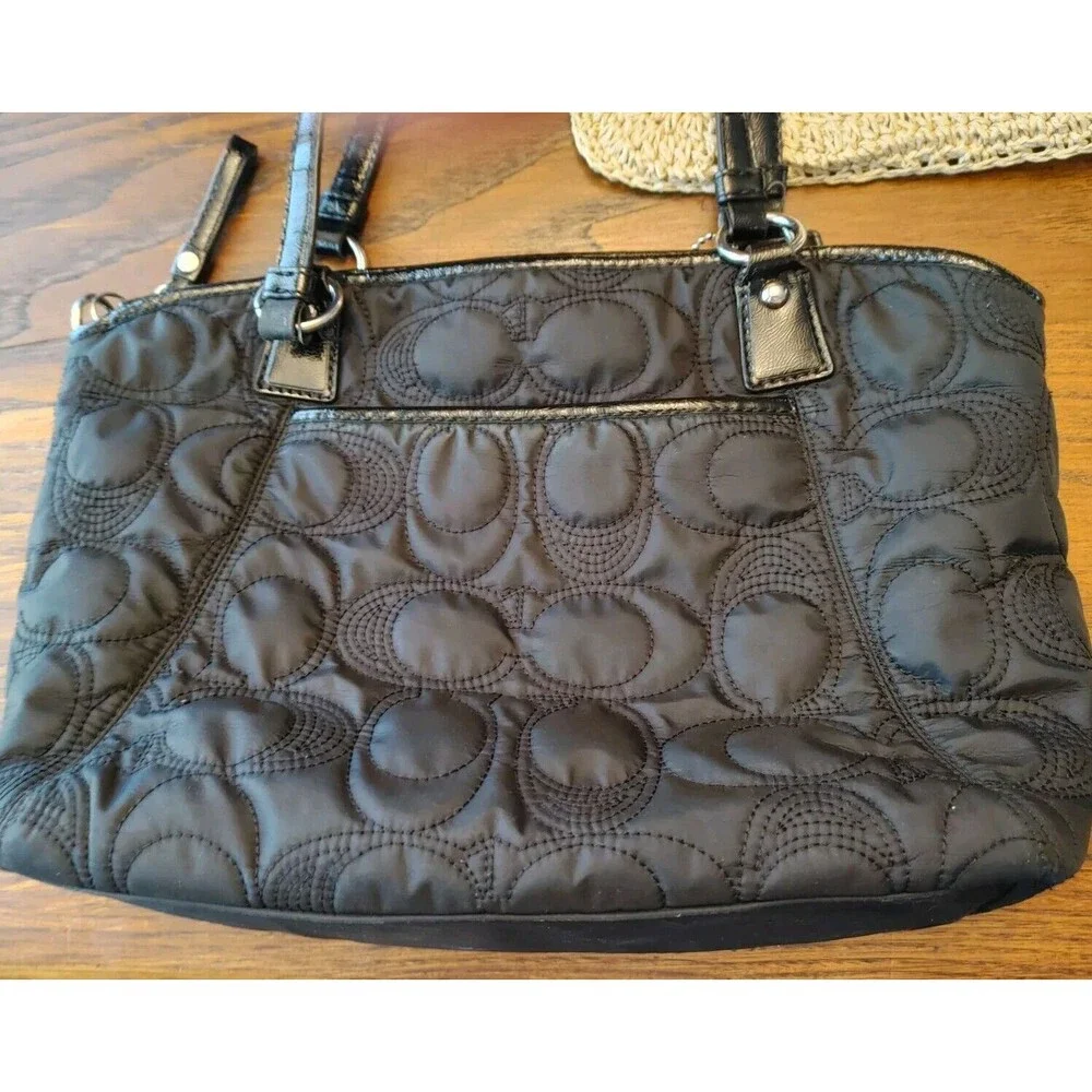 Coach Black Quilted Nylon Signature Shoulder Bag Satchel - Medium - F18432